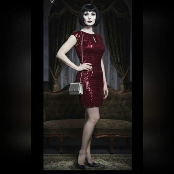 Vintage 80s Red Dress M-L - Picture 1 of 14